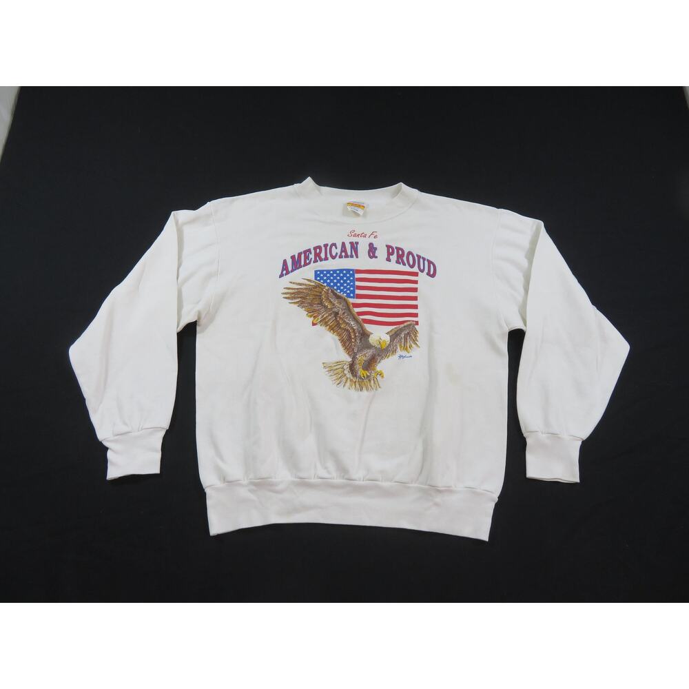 Santa Fe Sweatshirt, American and Proud, White Red Blue Sz XL Flag Eagle 1990s